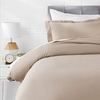 Amazon Basics Microfiber Comforter Cover Set With Pillow Cover - Single (66X90-Inch, Taupe, 2-Piece, Duvet Cover, Pillowcase)