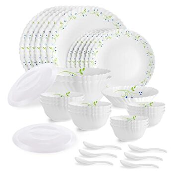 Cello Tropical Lagoon Dazzle Series Opalware Dinner Set, 35 Pieces, Service for 6, White, Extra Large