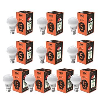 GM GLO - 5 Watt LED Bulb - B22 100 Lumens Per Watt - 6500K White - Cool Day Light (Pack of 10)