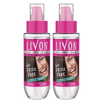 Livon Hair Serum For Women | All Hair Types | Smooth, Frizz-Free & Glossy Hair | With Argan Oil & Vitamin E | 100 Ml (Pack Of 2)