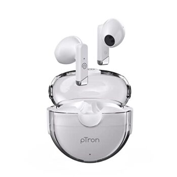 pTron Bassbuds Fute 5.1 Bluetooth Truly Wireless Featherlite TWS in Ear Earbuds with Mic 25Hrs Playtime, 13Mm Dynamic Driver, Immersive Audio, Touch Control, Voice Assistance & Fast Charging (White)