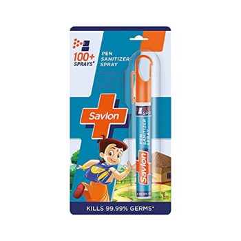 Savlon Chota Bheem Pen Sanitizer Spray for Hands, Kills Germs, 100+ Sprays, Easy to Carry Back to School Set- 9ml (Pack of 5)