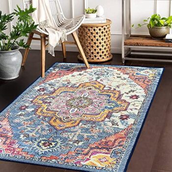 STATUS Multi Printed Vintage Persian Carpet Rug Runner for Bedroom/Living Area/Home with Anti Slip Backing (420, 3 x 5)