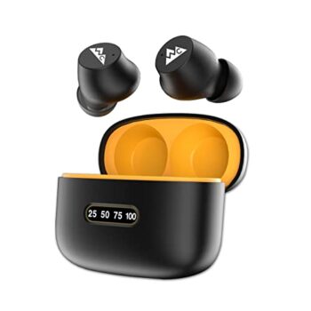 Wecool BT1 ENC Earbuds with Magnetic Charging Case IPX5 Wireless Earphones with Digital Battery Indicator for Crisp Sound Bluetooth Earphones for Secure Sports Fit (Black with Yellow)