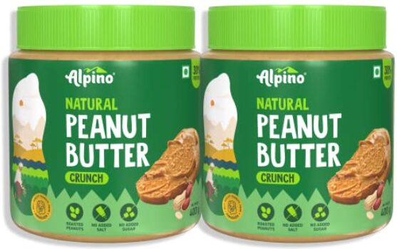Alpino Natural Peanut Butter Crunch | 30% Protein | Made with 100% Roasted Peanuts | No Added Sugar & Salt | Plant Based Protein Peanut Butter Crunchy (800 G)